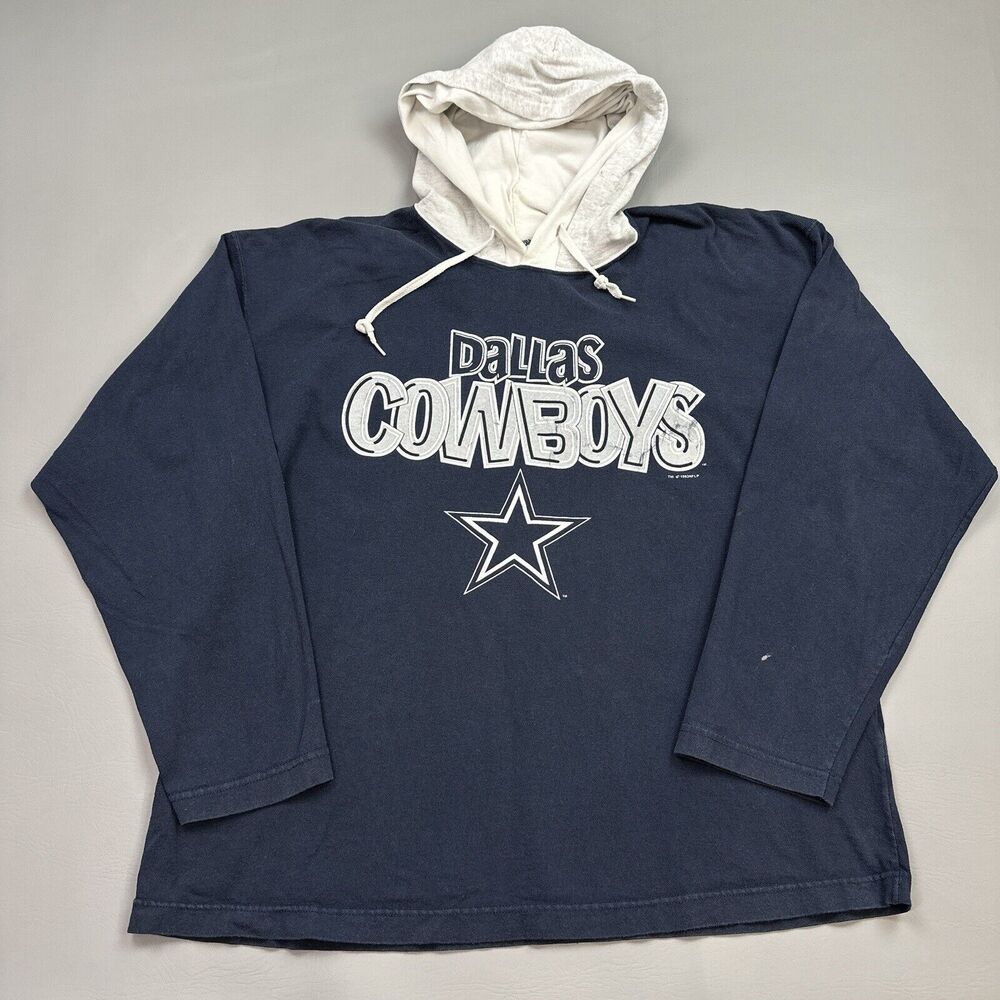 Vintage Dallas Cowboys Shirt Mens Large Blue Hooded Long Sleeve Salem Sportswear